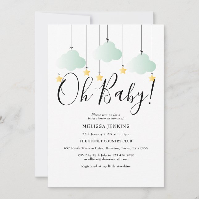Åh baby, twinkle twinkle, grön baby shower-fest inbjudningar (Framsida)
