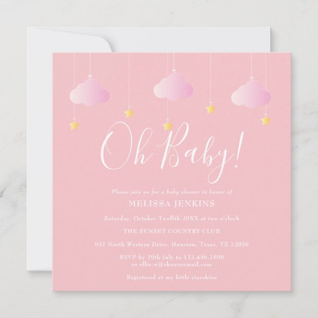 Åh Baby Twinkle Twinkle Rosa Bebis Shower Inbjudningar (Framsida)