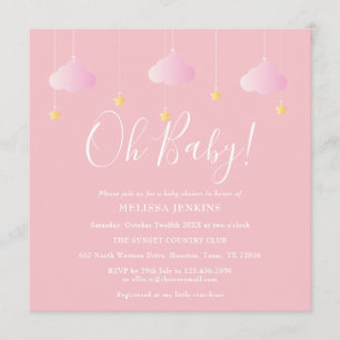 Åh Baby Twinkle Twinkle Rosa Bebis Shower Inbjudningar