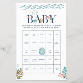 Åh Baby under Sea Baby Shower Bingo Game Flyer
