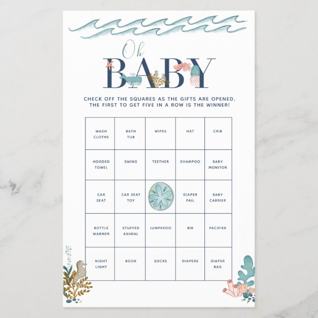Åh Baby under Sea Baby Shower Bingo Game Flyer (Framsidan)
