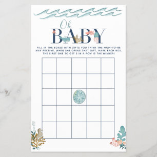Åh Baby under Sea Baby Shower Bingo Game Flygblad