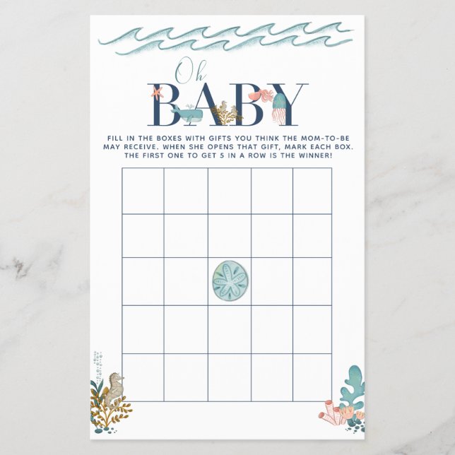 Åh Baby under Sea Baby Shower Bingo Game Flygblad (Framsidan)
