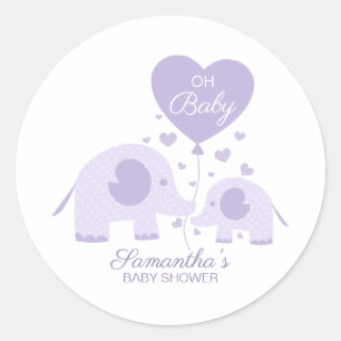 Åh Baby Underbar Lila Elefant Baby Shower Present Runt Klistermärke