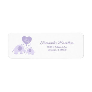 Åh Baby Violetta Söta Elefant Baby Shower Returadress Etikett