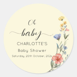 Åh Baby! Watercolor WildblomBaby Shower Runt Klistermärke