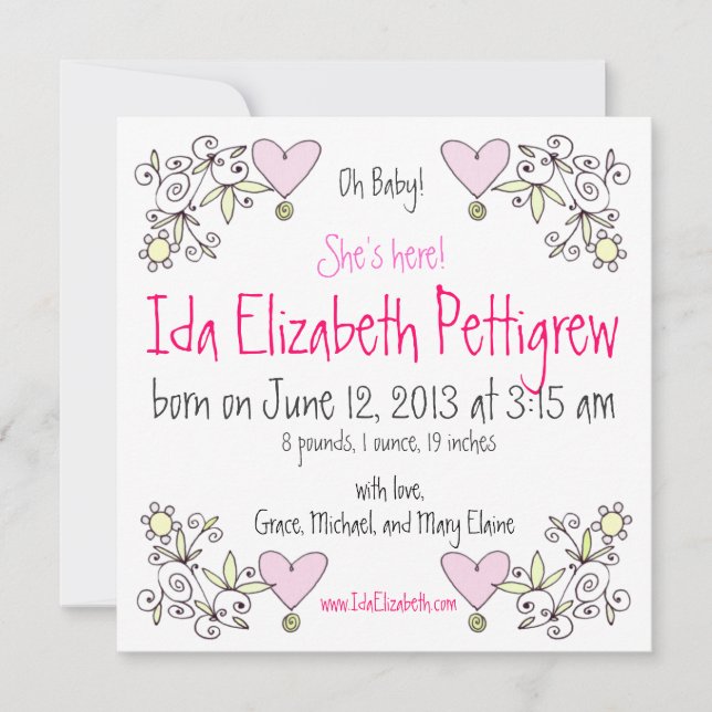 Åh Baby! Whimsical Springtime Birth-meddelande Meddelande (Framsida)