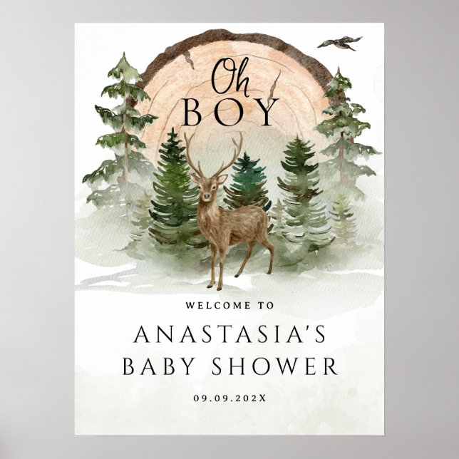 Åh Baby Woodland Watercolor Rustic Välkomstskylt Poster (Framsidan)