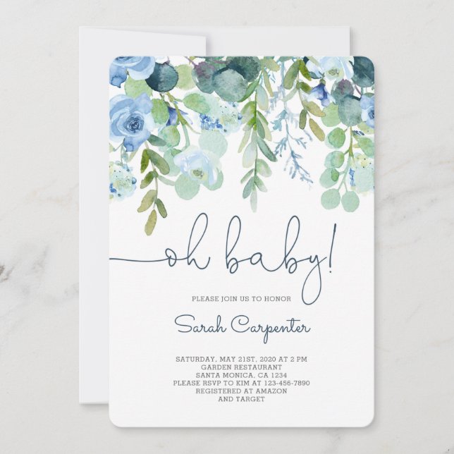 Åh babydusch pojke inbjudan (Framsida)