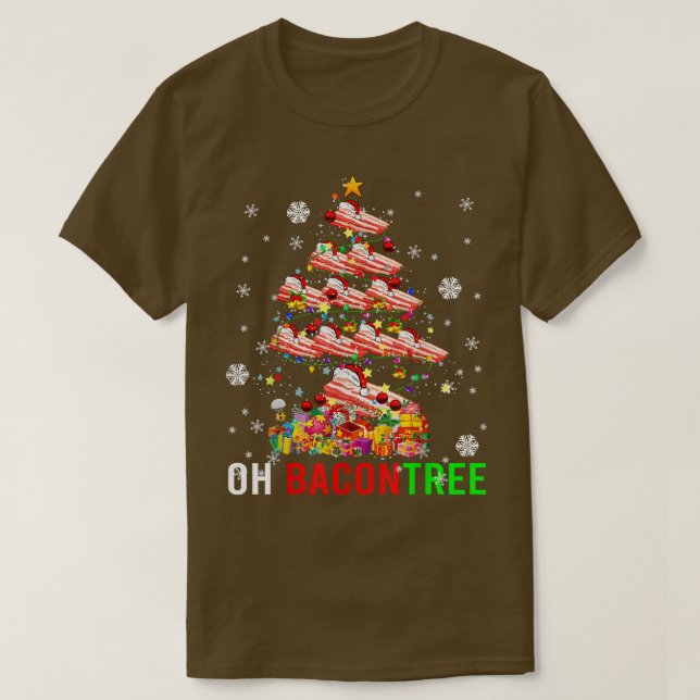 Åh Bacon Träd Funny Julafton Träd Ljus Santa Bacon T Shirt (Design framsida)