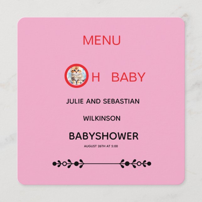 Åh Bebis Katt Bild Baby Shower  Meny (Framsida)
