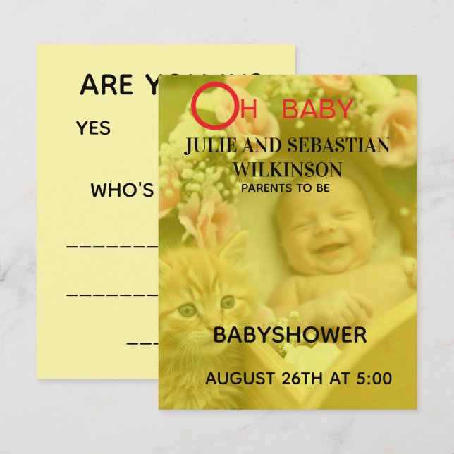Åh Bebis Katt Foto Bebis Shower Bild OSA Kort (Fram/baksida)
