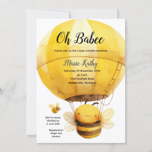 Åh bebis Varm luft ballong Baby Shower Söt Bina Inbjudningar
