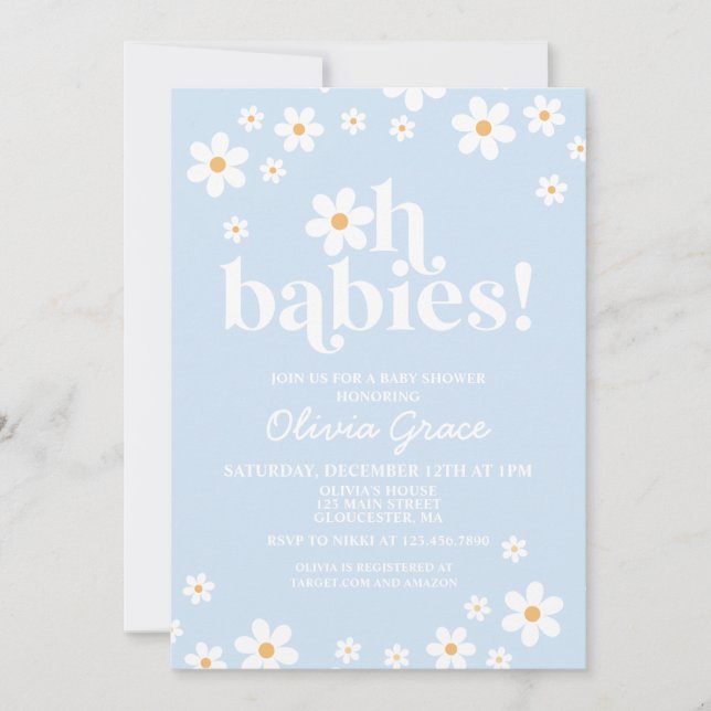 Åh bebisar! Daisy blekblå Baby Shower Inbjudningar (Framsida)