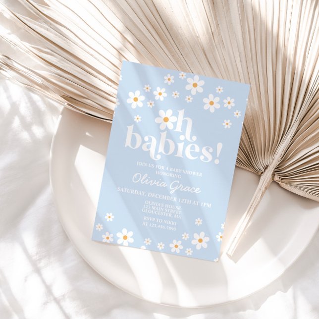Åh bebisar! Daisy blekblå Baby Shower Inbjudningar (Skapare uppladdad)