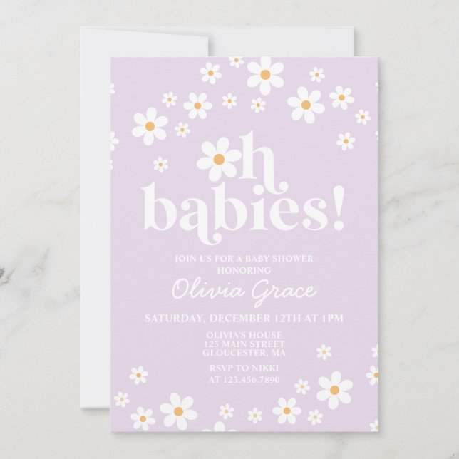 Åh bebisar! Daisy lila Baby Shower Inbjudningar (Framsida)