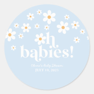 Åh bebisar! Retro Daisy blå boho barnkalas Runt Klistermärke