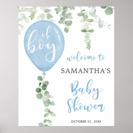 Åh, Blue balloon eucalyptus babydusch välkommen Poster