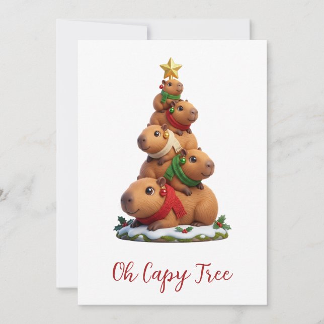 Åh Capy Träd Capybara Julgran Stack Julkort (Framsida)