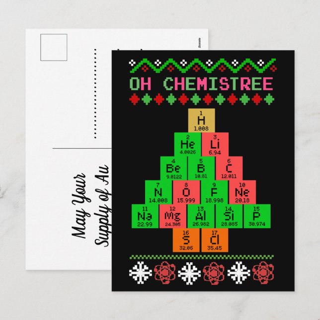 Åh Chemistree - Äkta julsötare för kemist Helg Vykort (Fram/baksida)
