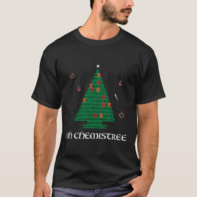 Åh Chemistree Grönt Periodic Bord Julgran T Shirt (Framsida)