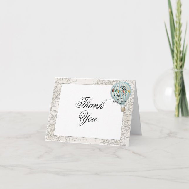 Åh de platser varmluftsballong tackkort inbjudan (Framsida)