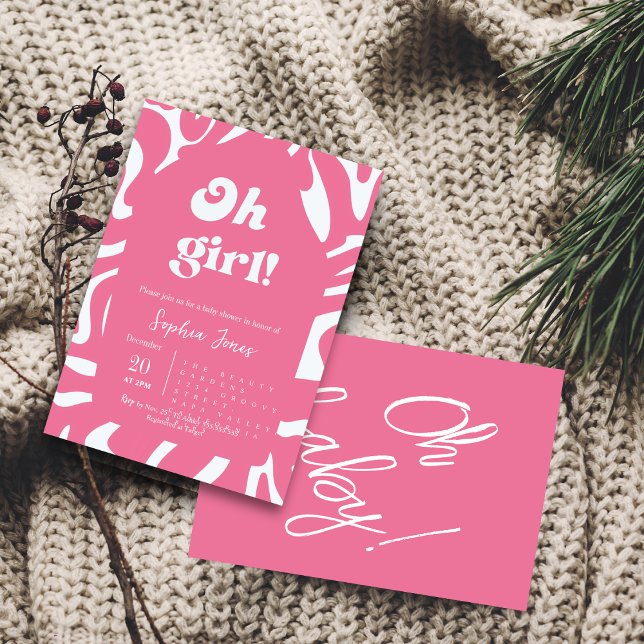 Åh, flicka! Ro rosa Checkered Gingham babydusch Inbjudningar (Skapare uppladdad)