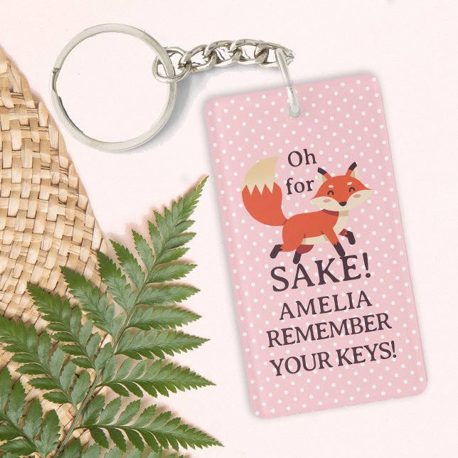 Åh För Fox Skull Rosa och Vita Prickar (Oh For Fox Sake Pink and White Polka Dot Keychain Funny Teen Gift for New Drivers)