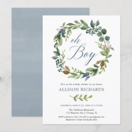 Åh, gosse greenery löv damstig marin blå blommigt inbjudningar