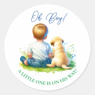 Åh, grabben! A Baby och hans Hund Baby Shower Runt Klistermärke