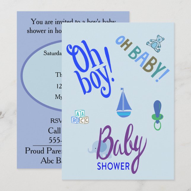 Åh, grabben! Åh Baby! Baby Shower Inbjudningar (Fram/baksida)