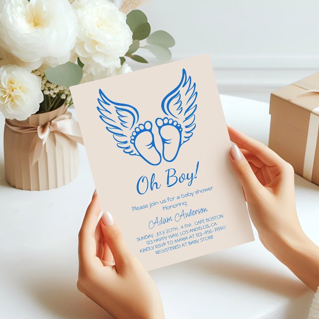 Åh, grabben! Angel Vingar Baby Shower for Boys Inbjudningar (Skapare uppladdad)