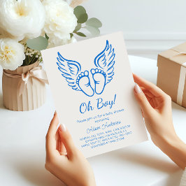 Åh, grabben! Angel Vingar Baby Shower for Boys Inbjudningar