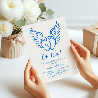 Åh, grabben! Angel Vingar Baby Shower for Boys Inbjudningar