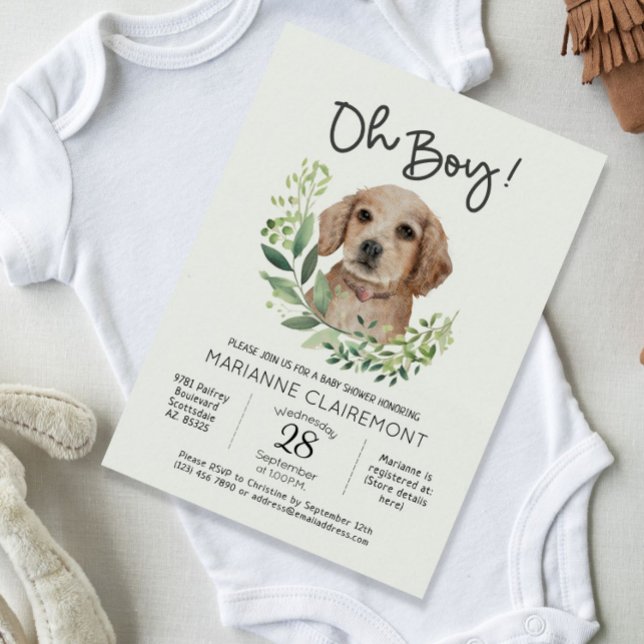 Åh, grabben! Baby Shower för Hund för valsbeläggni Inbjudningar (Cute Watercolor Rustic Boy Baby Shower Invitation)