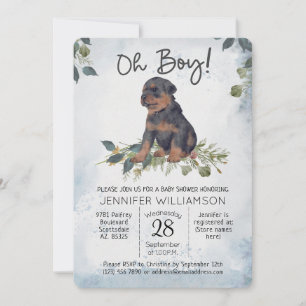 Åh, grabben! Babykläder för vattenfärgspumpy Hund Inbjudningar