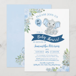 Åh, grabben! Babyskor för Cute Elephant Blue Blomm Inbjudningar