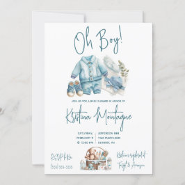 Åh, grabben! Blue Baby Layette Baby Shower Inbjudningar