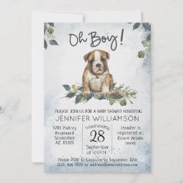 Åh, grabben! Bulldog Puppy Modern Watercolor Baby Inbjudningar