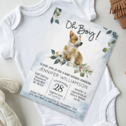 Åh, grabben! Corgi Puppy Modern Watercolor Baby Sh Inbjudningar