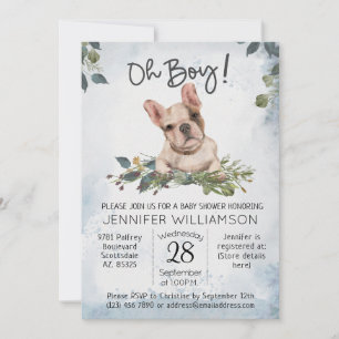 Åh, grabben! Fransk Bulldog Puppy Baby Shower Inbjudningar