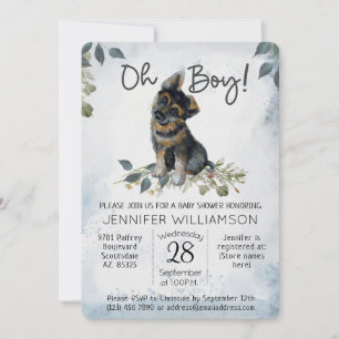 Åh, grabben! GSD Puppy Modern Watercolor Baby Show Inbjudningar