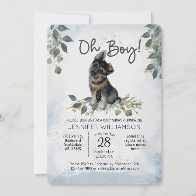 Åh, grabben! Hund Baby Shower German Shepherd Inbjudningar (Framsida)