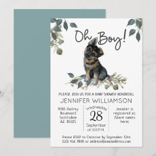 Åh, grabben! Hund Baby Shower German Shepherd Pupp Inbjudningar