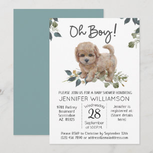 Åh, grabben! Hund Baby Shower Labradoodle Inbjudningar