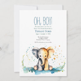 Åh, grabben! Lodrät Baby Elephant Safari Baby Show Inbjudningar