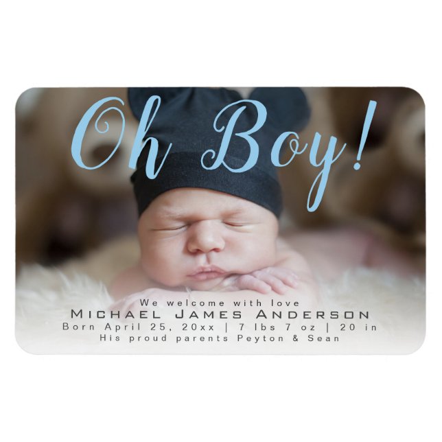 Åh, grabben! Nyfödd bebis Birth Annoucement Photo  Magnet (Horisontell)