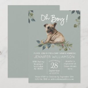 Åh, grabben! Pug Puppy Hund Baby Shower Inbjudningar