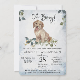 Åh, grabben! Puppy Modern vattenfärgsbabyskor Inbjudningar
