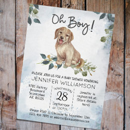 Åh, grabben! Puppy Modern vattenfärgsbabyskor Inbjudningar